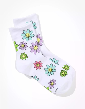 Chaussettes American Eagle AE Flower Smiley '90s Crew Blanche Femme | YYQ-08415639